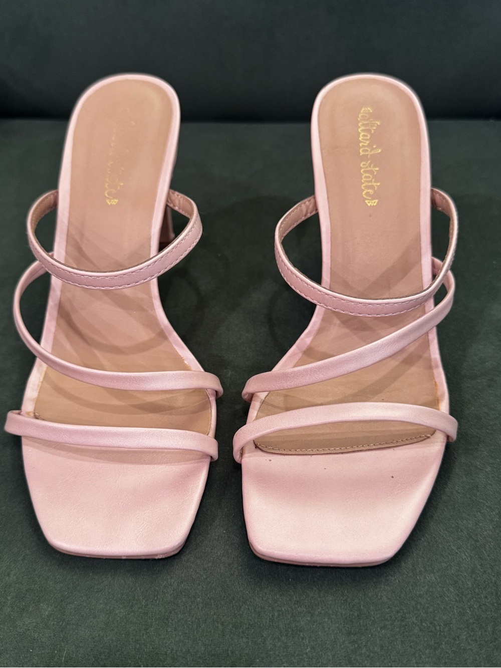 Altar’d State Nude Strappy Mule Heels Size 7.5 Square Toe Slide Sandals
